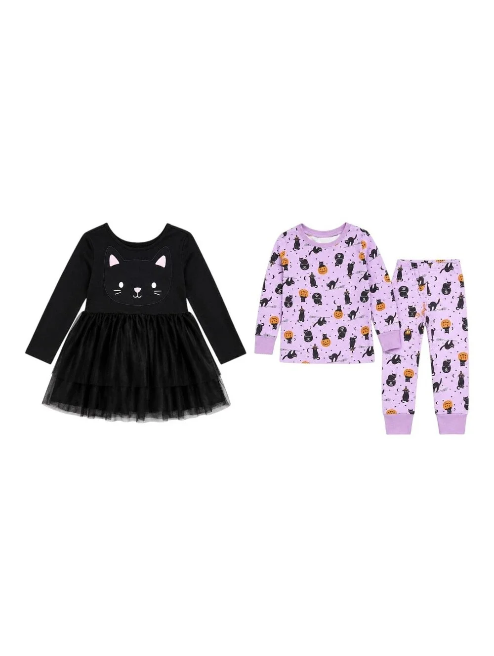 NEW Old Navy Kids Halloween Dress Pajamas Black Cat Pumpkin Purple Girls 5T XS